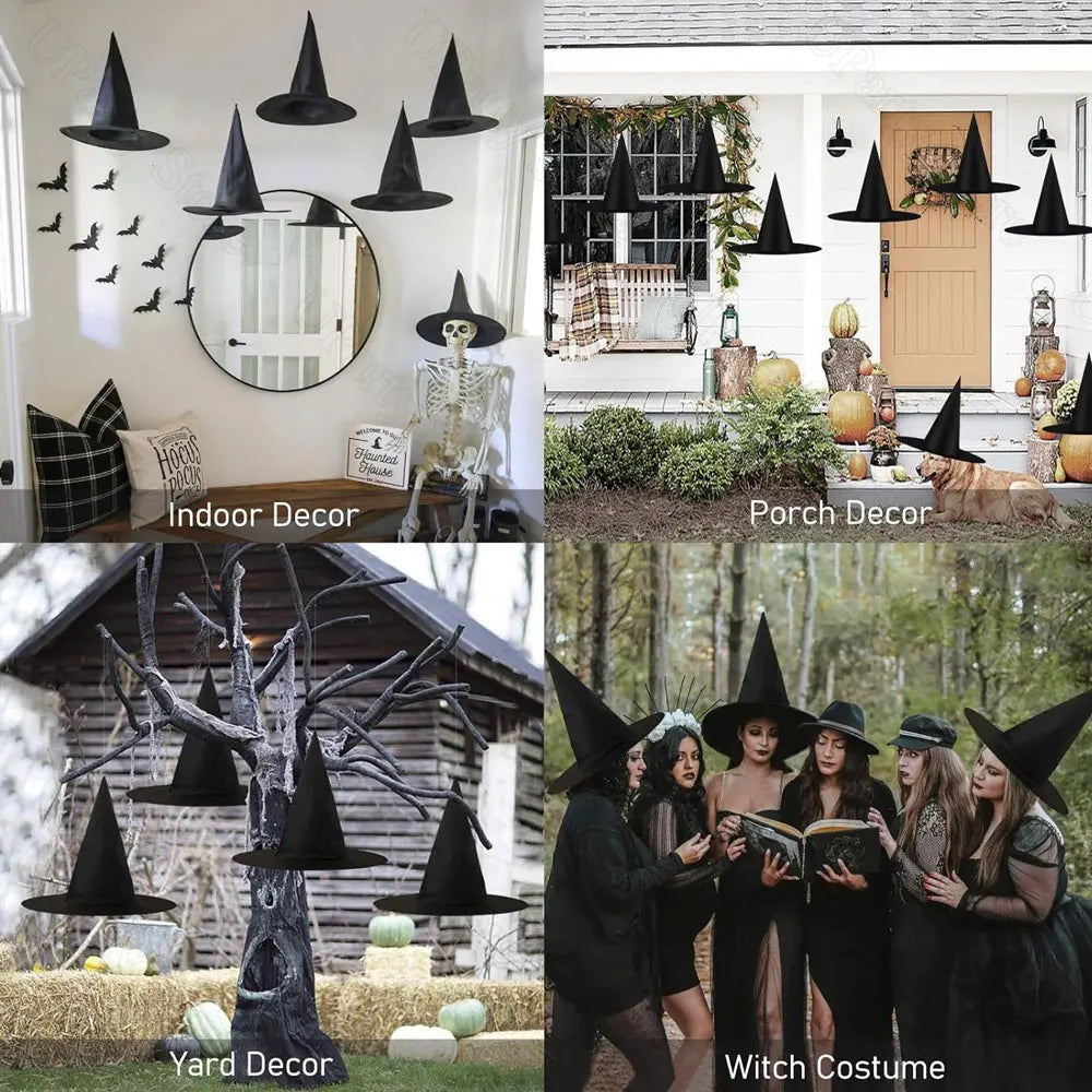 6/12Pcs Halloween Black Witches Hats