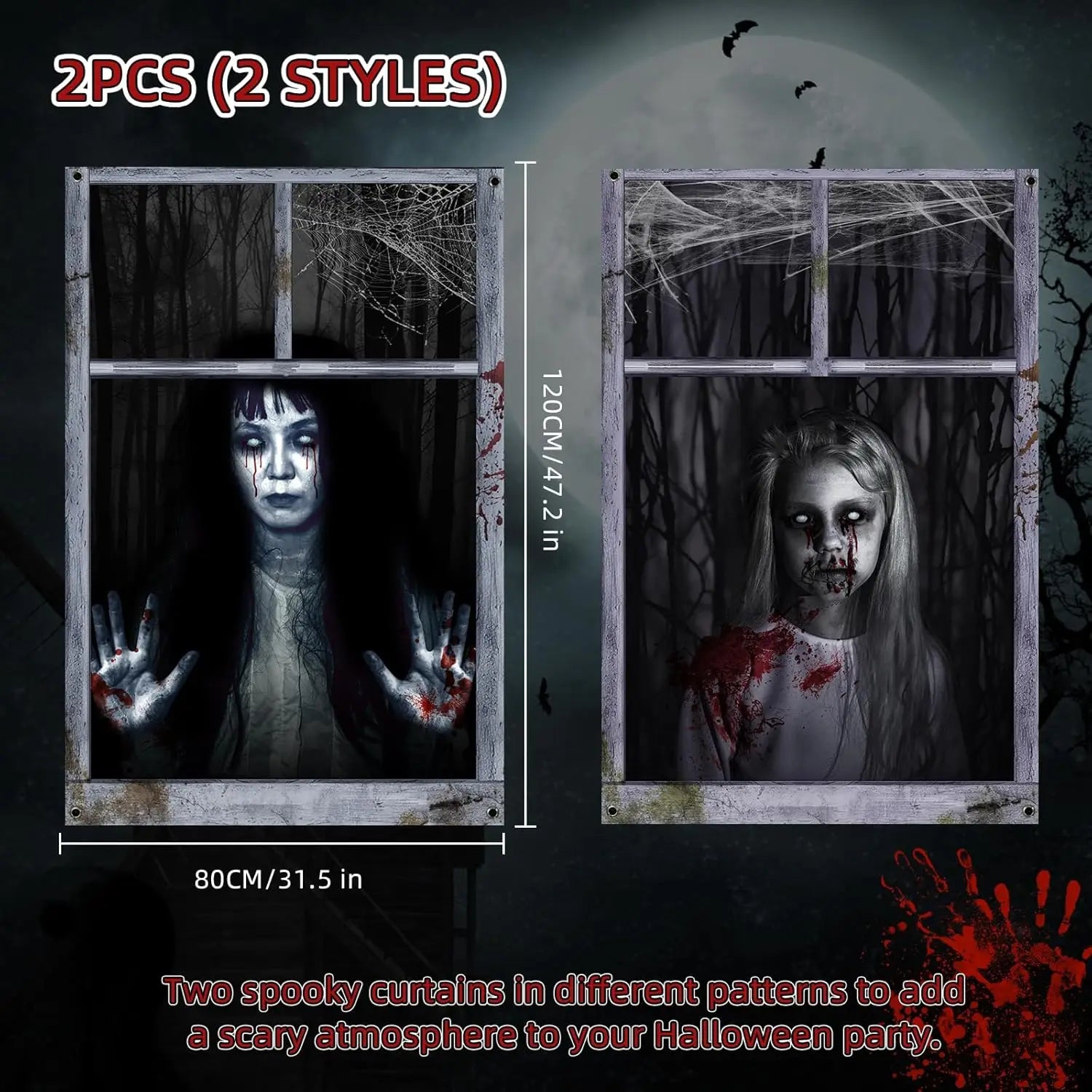 2 Pack Halloween Ghost Curtain